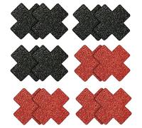 EQLEF 6 Pairs Nipple Covers Disposable, Cross Shape Glitter Petal Nipple Pasties Self-adhesive Invisible Thin Nipple Breast Covers Stickers for Women Girls Ladies Pastry Dress (Red and Black)