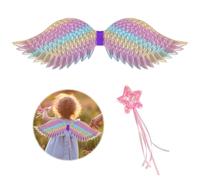 EQLEF Angel Wings for Girls, Angel Fairy Wings With Star Fairy Wand Angel Costume Kids Fairy Wings Dress Up Angel Outfit for Halloween Christmas Party Cosplay (3-7 Years Old)