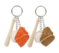 EQLEF Baseball Keyring Mini Baseball Bat Wood Keyring Glove Kechain PU Leather Baseball Keychain 2 Pcs