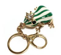EQLEF Creative Frog Keyring Cute Green Frog Keychain Funny Metal Frog Key Ring with White Stripes for Boyfriend Girlfriend Lover Gift Decoration Pendant