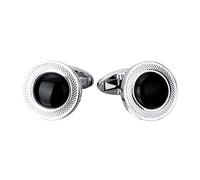 EQLEF Cufflinks Onyx Black Round Cuff Links for Men Textured Cufflinks Gift for Working Wedding Party (1 Pair)