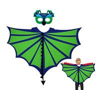 EQLEF Dinosaur Cape With Mask - Dragon Wings Costume for Kids' Dress Up, Cosplay, Halloween and Fancy Dress (4-9 Years), Green, 20x28x2