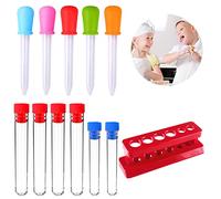 EQLEF Dropper Pipettes Silicone 5 ML for Kids Water Play and Candy Gummy Making, Plastic Test Tube Shots with Stand for Kids Creative Science Experiments(Pack of 12 pcs)