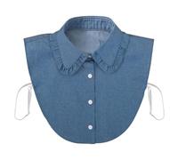 EQLEF Fake Collar Detachable, Blue Soft Half Shirt Ruffle False Collar Detachable Blouse for Girls and Ladies