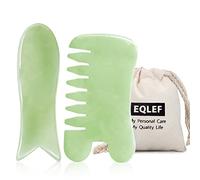 EQLEF Jade Gua Sha Scraping Massage Tool 2 Pcs Natural Jade guasha Board Handmade Fish-Shaped Guasha Scraper and Guasha Comb Tools for SPA Trigger Point Message on Face Arm Foot