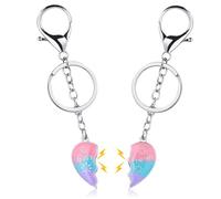 EQLEF Kids Friendship Heart Keyring, 2pcs Magnetic Bestie Keychain Bff Keychain Gifts for Girls (Silver)
