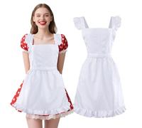 EQLEF Maid Aprons for Women, Classic Vintage Apron for Women with Pocket White Ruffled French Maid Costume Accessories for Halloween Dress Up Party Carnival