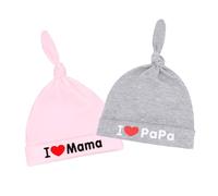 EQLEF Newborn Hat, I Love Mama & I Love Papa Baby Hats 0-3 Months Newborn Baby Hats Unisex Cotton Beanie Hat Baby Gift for Baby Shower Christmas Grey,Pink
