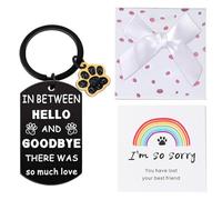 EQLEF Pet Memorial Keyring, Cat Dog Paw Memorial Keychain With In Between Hello & Goodbye,There Was so Much Love Engraved Sympathy Gift for Loss of Pet with Comfort Card