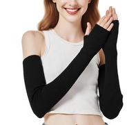 EQLEF Winter Arm Warmers, Wrist Warmers Long Fingerless Gloves Knitted Arm Warmers & Muffs Knitted Women'S Gloves for Winter (Black, 23.62 * 2.6in)