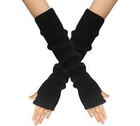 EQLEF Winter Arm Warmers, Wrist Warmers Long Fingerless Gloves Knitted Arm Warmers & Muffs Knitted Women'S Gloves for Winter (Black, 15.75 * 2.6in)