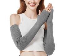 EQLEF Winter Arm Warmers, Wrist Warmers Long Fingerless Gloves Knitted Arm Warmers & Muffs Knitted Women'S Gloves for Winter (Grey, 23.62 * 2.6in)
