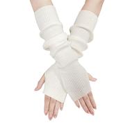 EQLEF Winter Arm Warmers, Wrist Warmers Long Fingerless Gloves Knitted Arm Warmers & Muffs Knitted Women'S Gloves for Winter (White, 15.75 * 2.6in)
