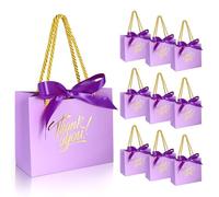 EQOREIIN 30 Pack Small Thank You Gift Bags with Handles 5.5 x 2.4 x 4.7 Inches Gift Bags with Bow Ribbon Party Favor Bags Paper Gift Bags Bulk for Baby Shower, Wedding, Party Favor, Birthday,