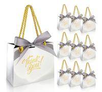 EQOREIIN 30 Pack Thank You Gift Bags with Handles 5.5 x 2.4 x 4.7 Inches Small Gift Bags with Bow Ribbon Paper Gift Bags for Baby Shower, Wedding, Birthday(Silver)