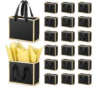 EQOREIIN 30 Pcs Small Metallic Foil Gift Bags with Handles, Black Gold Thank You Favor Bag with Tissue Paper for Back to School Baby Shower Wedding Mother's Day Christmas Party (6.4x3.1x5.1 Inch)