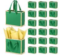 EQOREIIN 30 Pcs Small Metallic Foil Gift Bags with Handles, Green Gold Thank You Favor Bag with Tissue Paper for Back to School Baby Shower Wedding Mother's Day Christmas Party (6.4x3.1x5.1 Inch)
