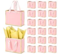 EQOREIIN 30 Pcs Small Metallic Foil Gift Bags with Handles, Pink Gold Thank You Favor Bag with Tissue Paper for Back to School Baby Shower Wedding Mother's Day Christmas Party (6.4x3.1x5.1 Inch)