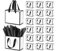 EQOREIIN 30 Pcs Small Metallic Foil Gift Bags with Handles, White Black Thank You Favor Bag with Tissue Paper for Back to School Baby Shower Wedding Mother's Day Christmas Party (6.4x3.1x5.1 Inch)