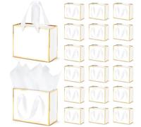 EQOREIIN 30 Pcs Small Metallic Foil Gift Bags with Handles, White Gold Thank You Favor Bag with Tissue Paper for Back to School Baby Shower Wedding Mother's Day Christmas Party (6.4x3.1x5.1 Inch)