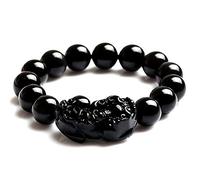 EQQHJL Black Obsidian Wealth Bracelet， Black Bracelet Natural Obsidian Rainbow Eye Bead Ward-Off Evil Spirits Talisman Prosperity(10mm)