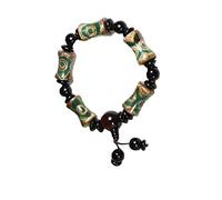 EQQHJL Black Obsidian Wealth Bracelet， Bracelet,Beaded Bracelets,Natural Green Agate Dzi Bead Men and Women Bangle