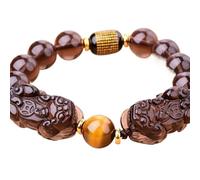 EQQHJL Black Obsidian Wealth Bracelet， Double Piyao Tiger Eye Beaded Bracelets Natural Golden Obsidian Black Gemstone Energy Bracelet Adjustable(Golden Obsidian-,16mm)