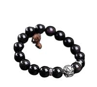 EQQHJL Black Obsidian Wealth Bracelet， Silver Piyao Bracelet Natural Black Obsidian Agate Couple Beaded Crystal Ward-Off Evil Spirits Talisman Prosperity,Red(Black,-12mm)