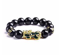 EQQHJL Black Obsidian Wealth Bracelet， Six Words Natural Black Obsidian Crystal Bracelet for Protection Feng Shui Wealth Carved Mantra Stone for Men&Women(3-14mm)