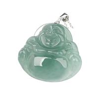 EQQHJL Jade Carving Pendant,Jadeite Jade Pendant, for Women Natural Jadeite Jade Laughing Buddha Maitreya Pendant Necklace Ice Silver Clip Clasp Chain Amulet Attracts Wealth