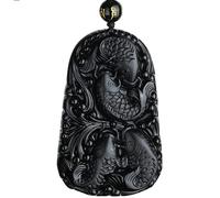 EQQHJL Jade Carving Pendant,Jadeite Jade Pendant, Natural Obsidian Carved Fish Pendant Lucky Amulet Necklace Pendants Fashion Jewelry