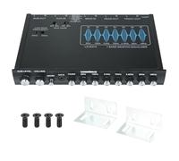 EQS-755 7 Band Car Audio Equalizer, 1/2-DIN Size Stereo Graphic Equalizer with Front 3.5mm Aux Input, High Voltage RCA Outputs and High Level Speaker Inputs, Metal Black DV 12V, for Car