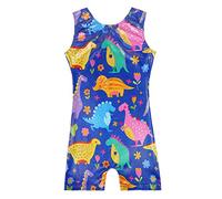 EQSJIU Girls Kids Gymnastics Leotard Rainbow Mosaic Mermaid Butterfly Stars Leopard Galaxy Tie Dye Cosmos Leopard, Dinosaur Blue, 4-5 Jahre