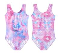EQSJIU Gymnastics Leotards for Girls Kids Sparkly Patterned Rainbow Galaxy Aurora Colorful Butterfly Flower Dancewear, Mermaid Butterfly, 2-3 Years