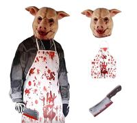 EQTGI 3Pcs Pig Mask Realistic Animal Crying Saw Pigs Masks Scary Bloody Butcher Mask for Adults Halloween Costume Props Cospaly