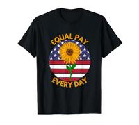 Equal Pay Every Day Women's Rights Sunflower American Flag Value Graphic T-Shirt, Men, Black, L