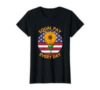 Equal Pay Every Day Women's Rights Sunflower American Flag Value Graphic T-Shirt, Women, Black, M