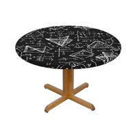 Equations Math Round Fitted Tablecloth Education Table Cloth with Elastic Edged Waterproof Stretch Dining Table Cover for Kitchen Decoover 100-112 cm