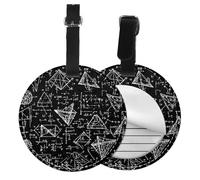 Equations Math Round Luggage Tag 4PCS Education PU Leather Travel Bag Tag ID Labels Name Card Holder wtih Buckle for Luggage Suitcase Backpacks