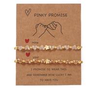 EQUBIO 2PCS Gold Tone Flower Charm Beaded Bracelet Set, Adjustable Cord Crystal Strand Stackable Jewelry for Women