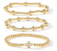 EQUBIO 3PCS Gold Beaded Stretch Bracelet Set for Women Layered Stackable Dainty Jewelry