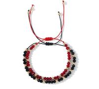 EQUBIO 4mm Crystal Beaded Cord Bracelets Set with Gold Beads, Adjustable Red and Black Layering Jewelry 2PCS for Women and Men