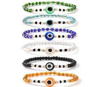 EQUBIO 6-Piece Evil Eye Bracelet Set for Women - Resin Eye Charms with Colorful Beads, Boho Stackable Layered Protection Jewelry Gift
