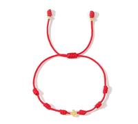 EQUBIO Adjustable Red String Cross Bracelet for Women, 4mm Gold Copper Beads with Peruvian-Knot Macrame and Gold-Tone Cross Charm, Minimalist Stackable Gift for Her