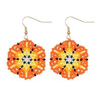 EQUBIO Boho Beaded Flower Earrings - Handmade Seed Bead Statement Jewelry for Women, Colorful Ethnic Festival Dangle Earrings