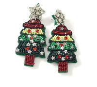 EQUBIO Christmas Earrings for Women, Handmade Beaded Jewelry, Lightweight Sparkly Sequin, Christmas Tree Reindeer Bell Candy Cane,Christmas Holiday Jewelry Gift for women, M, Stainless Steel Brass, No