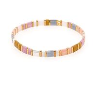 EQUBIO Color Block Tile Stretch Bracelet, Pink White Gray Enamel Beads Gold Tone Stackable Jewelry for Women