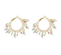 EQUBIO Faux Pearl Wrapped Hoop Earrings, Irregular Drop Charm and Beaded Dangle Boho Statement Jewelry for Women