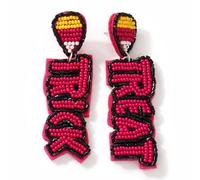 EQUBIO Handmade Beaded Halloween Earrings for Women, Pumpkin, Ghost, Cat, Turkey and Word Designs, Fun Festive Accessory for Halloween, Thanksgiving and Party Holiday Gift, M, Copper Brass, No