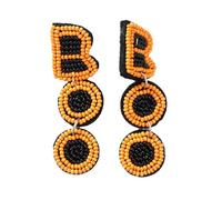 EQUBIO Handmade Beaded Halloween Earrings for Women, Pumpkin, Ghost, Cat, Turkey and Word Designs, Fun Festive Accessory for Halloween, Thanksgiving and Party Holiday Gift, M, Acrylic, No Gemstone